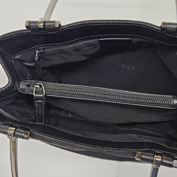 Gucci Mini Tote Bag In Black Nylon And Leather With Silver Handles - Picture 13 of 16